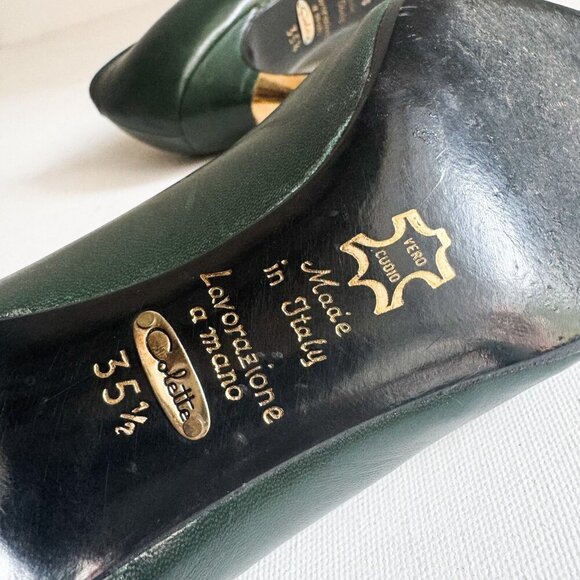 Vintage Colette Dark Forest Green Numbers Detail Kitten Heel Suede Heels 35.5 - Picture 10 of 10